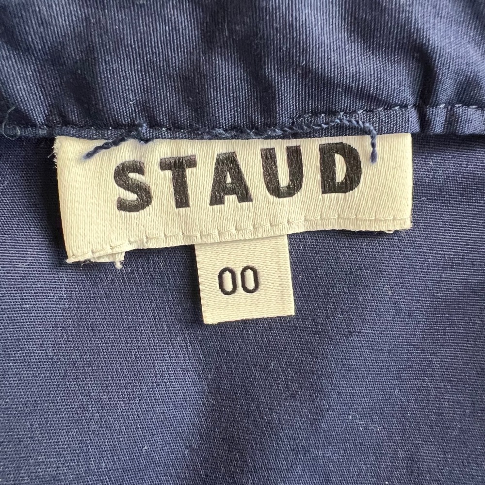 STAUD Romy Dress Navy Blue Sleeveless Cotton Poplin Drop Waist Maxi Size 00 - Picture 5 of 10